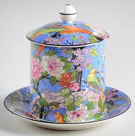 Blue Chintz (Black Trim) Jam/Jelly & Lid w/Attached Underplate