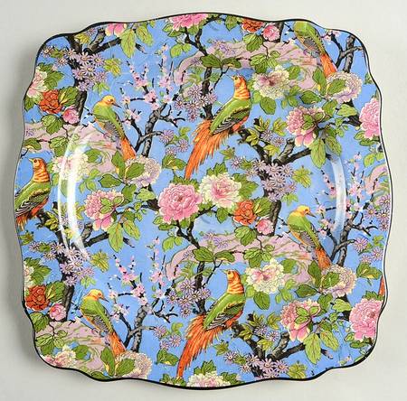 Blue Chintz (Black Trim) Square Luncheon Plate