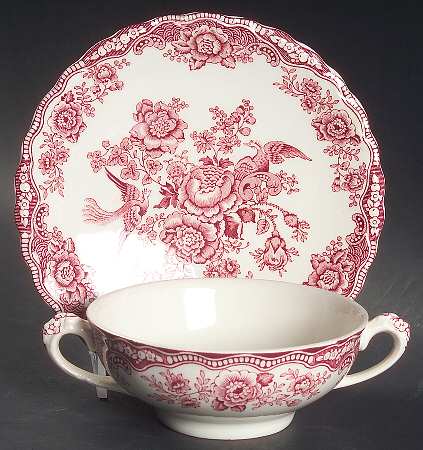 Bristol Pink (Cream) Footed Cream Soup Bowl & Saucer Set