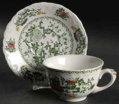 Chinese Garden Flat Cup & Saucer Set