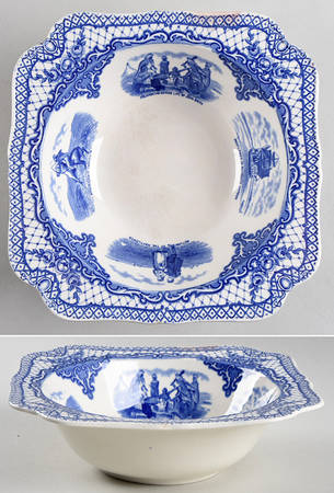 Colonial Times Blue (Floral & Scene Border) 8" Square Vegetable Bowl