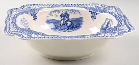 Colonial Times Blue (Floral & Scene Border) 9" Square Vegetable Bowl
