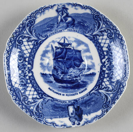 Colonial Times Blue (Floral & Scene Border) Saucer for Demitasse Cup