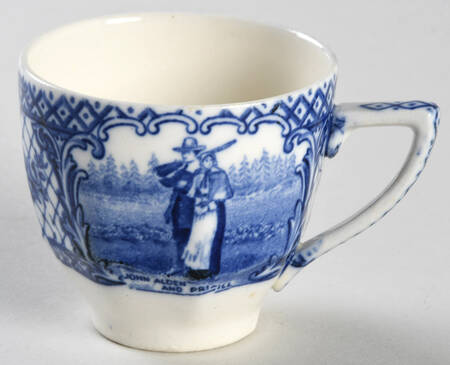 Colonial Times Blue (Floral & Scene Border) Flat Demitasse Cup