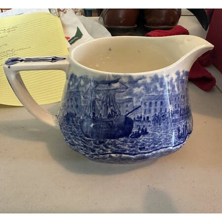 Colonial Times Blue (Floral & Scene Border) 32 Oz Pitcher