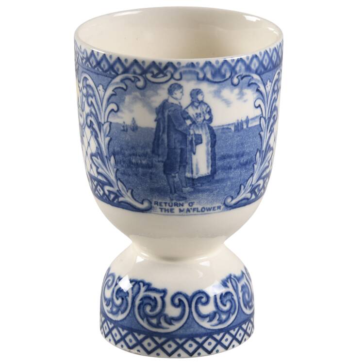 Colonial Times Blue (Floral & Scene Border) Double Egg Cup