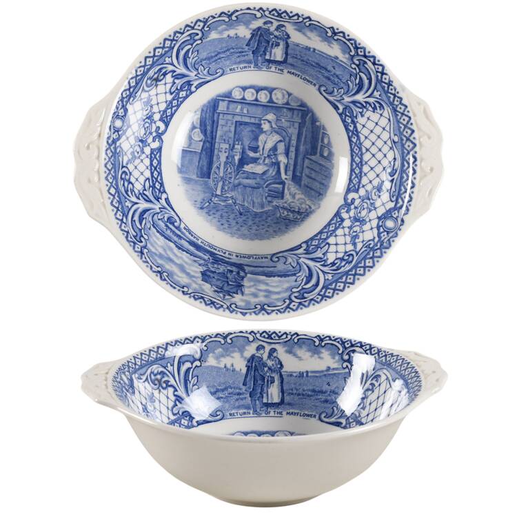 Colonial Times Blue (Floral & Scene Border) Lugged Cereal Bowl