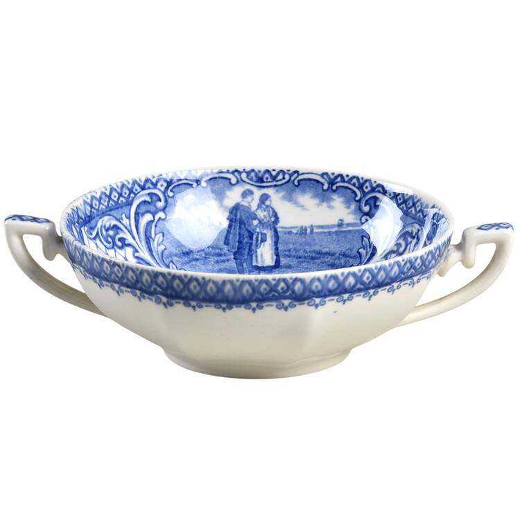 Colonial Times Blue (Floral & Scene Border) Flat Cream Soup Bowl