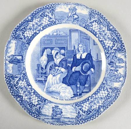 Colonial Times Blue (Floral & Scene Border) Salad Plate