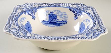 Colonial Times Blue (Floral & Scene Border) 8" Square Vegetable Bowl