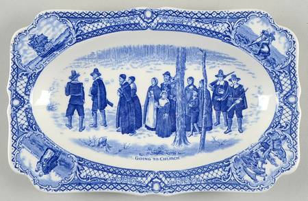Colonial Times Blue (Floral & Scene Border) Relish
