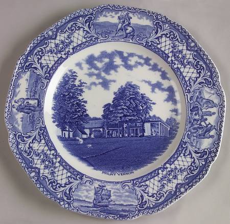Colonial Times Blue (Floral & Scene Border) Dinner Plate