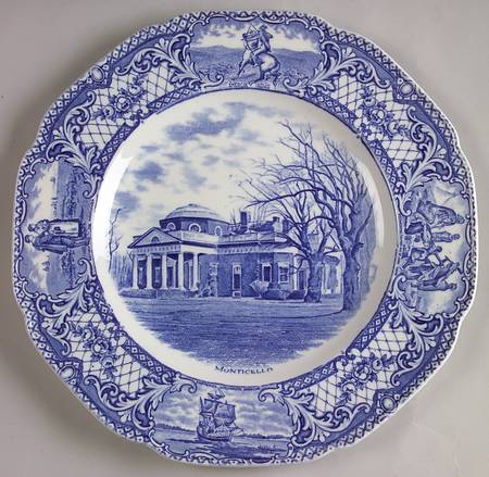 Colonial Times Blue (Floral & Scene Border) Dinner Plate