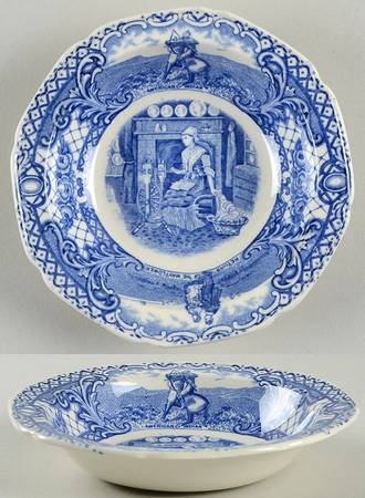Colonial Times Blue (Floral & Scene Border) Rim Fruit/Dessert (Sauce) Bowl