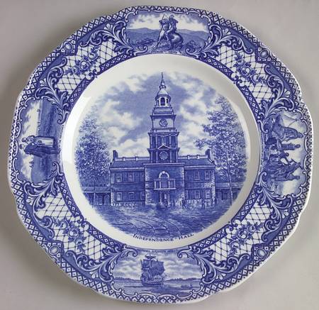 Colonial Times Blue (Floral & Scene Border) Dinner Plate