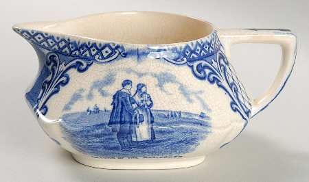 Colonial Times Blue (Floral & Scene Border) Square Creamer