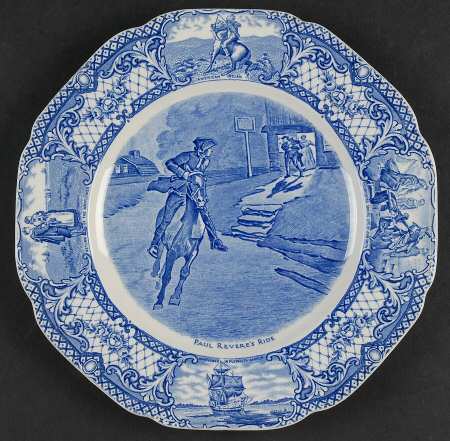 Colonial Times Blue (Floral & Scene Border) Luncheon Plate
