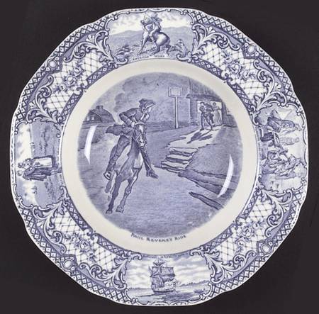 Colonial Times Blue (Floral & Scene Border) Rim Soup Bowl