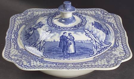 Colonial Times Blue (Floral & Scene Border) Square Covered Vegetable