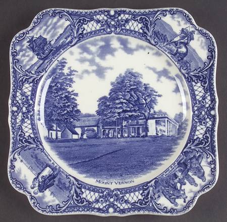 Colonial Times Blue (Floral & Scene Border) Square Luncheon Plate