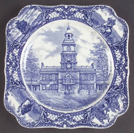 Colonial Times Blue (Floral & Scene Border) Square Luncheon Plate