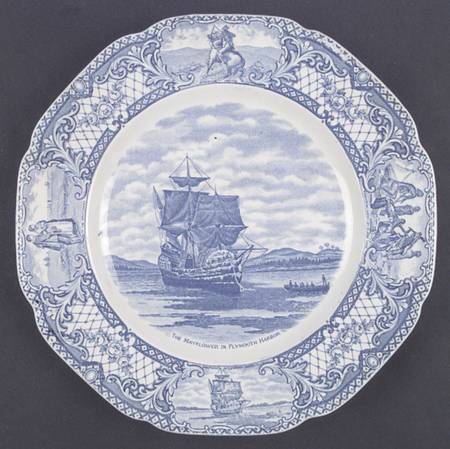 Colonial Times Blue (Floral & Scene Border) Dinner Plate