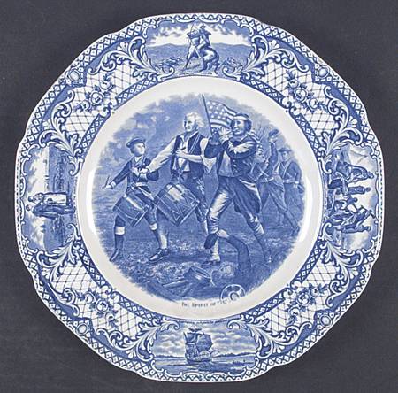Colonial Times Blue (Floral & Scene Border) Dinner Plate