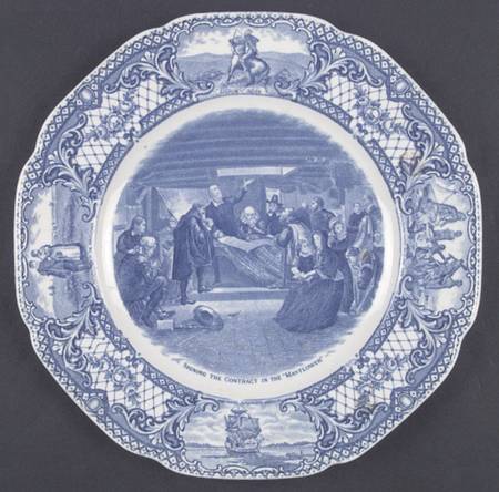 Colonial Times Blue (Floral & Scene Border) Dinner Plate by Crown Ducal