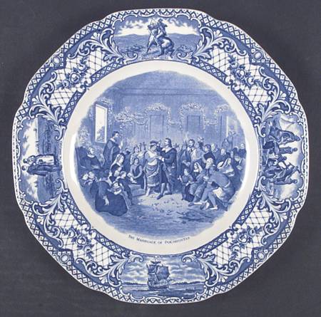 Colonial Times Blue (Floral & Scene Border) Dinner Plate