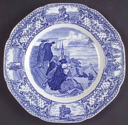 Colonial Times Blue (Floral & Scene Border) Dessert/Pie Plate