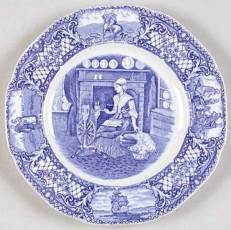 Colonial Times Blue (Floral & Scene Border) Bread & Butter Plate