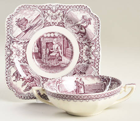 Colonial Times Mulberry (Scalloped) Flat Cream Soup Bowl & Saucer Set