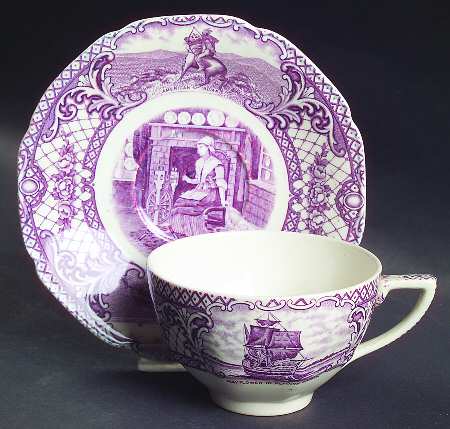 Colonial Times Mulberry (Scalloped) Flat Cup & Saucer Set