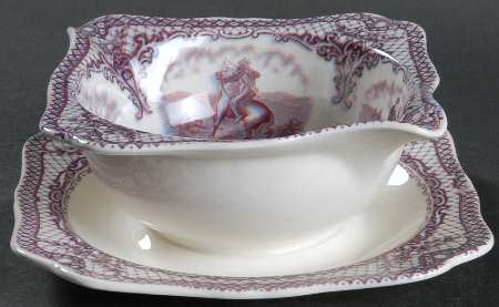 Colonial Times Mulberry (Scalloped) Gravy Boat with Attached Underplate