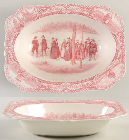 Colonial Times Pink (Scalloped) 9" Oval Vegetable Bowl