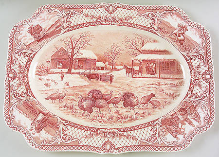 Colonial Times Pink (Scalloped) 17" Oval Serving Platter