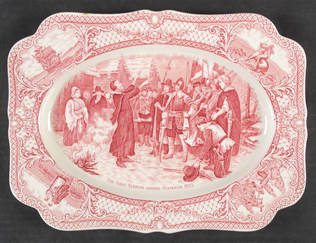 Colonial Times Pink (Scalloped) 12" Oval Serving Platter