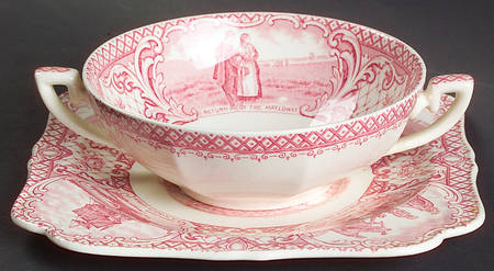 Colonial Times Pink (Scalloped) Flat Cream Soup Bowl & Saucer Set