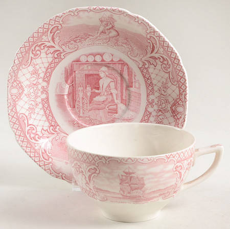Colonial Times Pink (Scalloped) Oversized Cup & Saucer Set