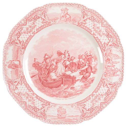 Colonial Times Pink (Scalloped) Dinner Plate by Crown Ducal