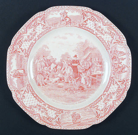 Colonial Times Pink (Scalloped) Dinner Plate by Crown Ducal