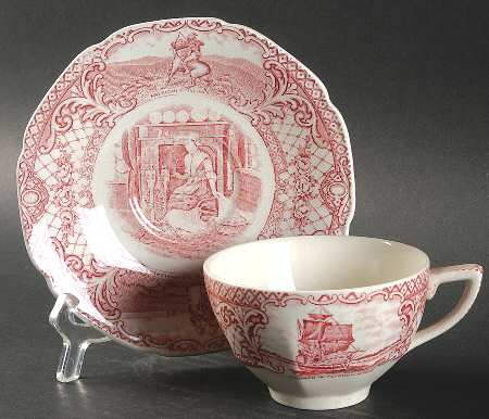 Colonial Times Pink (Scalloped) Flat Cup & Saucer Set