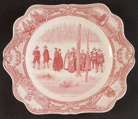 Colonial Times Pink (Scalloped) Square Handled Cake Plate