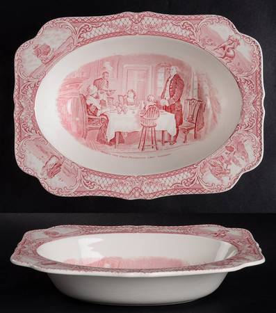 Colonial Times Pink (Scalloped) 9" Oval Vegetable Bowl