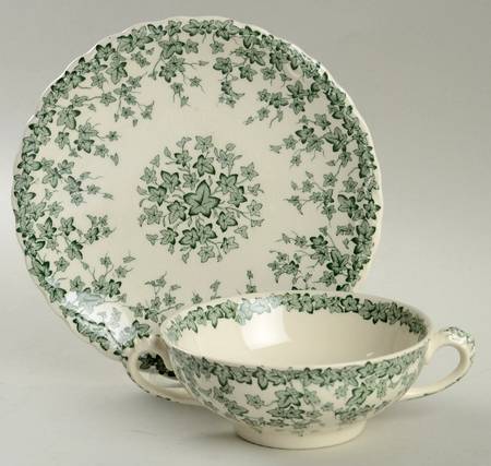 Early English Ivy Green Footed Cream Soup Bowl & Saucer Set