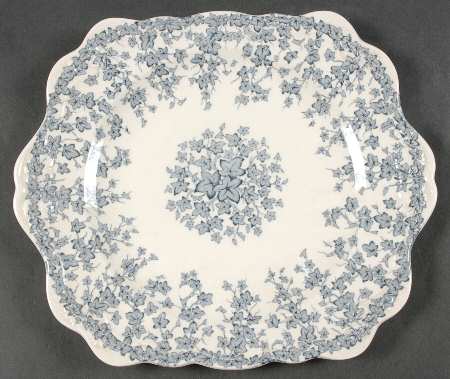 Early English Ivy Blue Gray (Scalloped) Square Handled Cake Plate