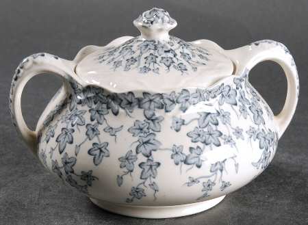 Early English Ivy Blue Gray (Scalloped) Sugar Bowl & Lid