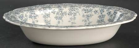 Early English Ivy Blue Gray (Scalloped) 10" Oval Vegetable Bowl