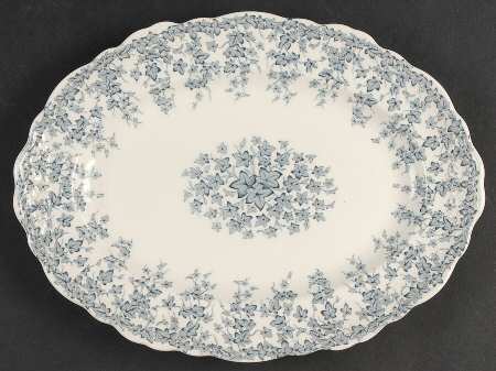 Early English Ivy Blue Gray (Scalloped) 12" Oval Serving Platter