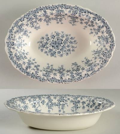 Early English Ivy Blue Gray (Scalloped) 9" Oval Vegetable Bowl